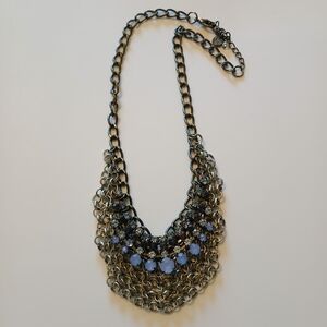 Simply Vera Wang Women's Silver & Blue Chain Link Statement Necklace